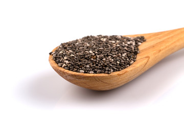 Chia seeds in wooden spoon