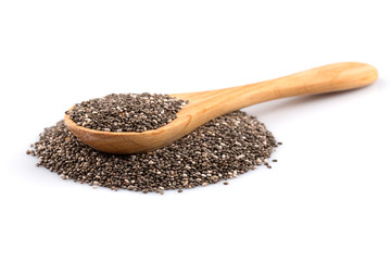 Chia seeds in wooden spoon