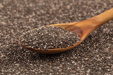 Chia seeds in wooden spoon