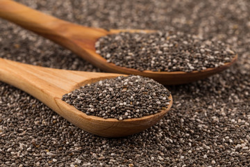 Chia seeds in wooden spoon