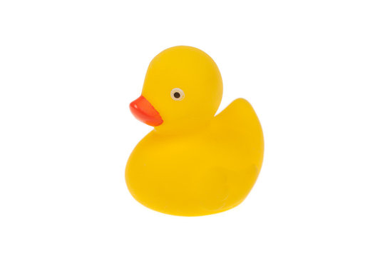 Cute yellow rubber duck, isolated on white