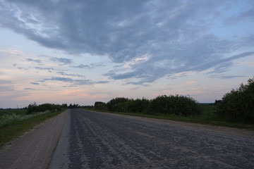 beautiful spring countryside landscape: road in the clouds