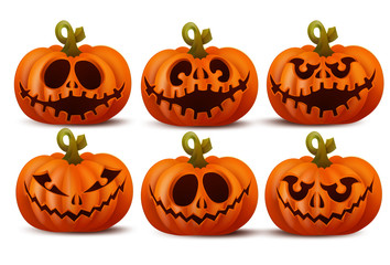 Halloween set with smiley pumpkins faces