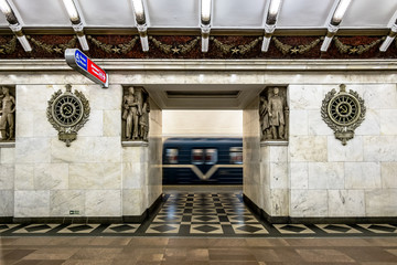 The platform and interior of the station Narvskaya in Saint-Pete
