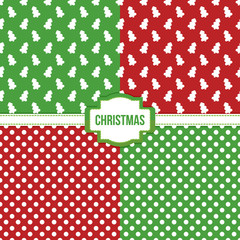 Set, collection of four simple modern colorful christmas seamless patterns.