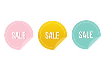 Cute colorful sale sticker, banner, tag, label set, collection isolated on white background.