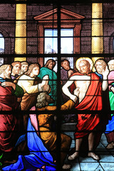 Obraz na płótnie Canvas Jésus apparait aux apôtres. Abbatiale Saint-Pierre Notre-Dame-des-Ardents. / Jesus appears to the apostles. St. Peter's Abbey Notre-Dame-des-Ardents.