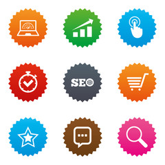 Internet, seo icons. Online shopping, charts.