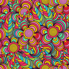 Seamless texture with plants, flowers, leaves,  Endless  pattern. vector