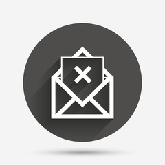 Mail delete icon. Envelope symbol. Message sign