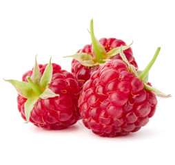 ripe raspberries isolated on white background close up