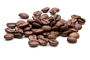 roasted coffee beans isolated in white background cutout