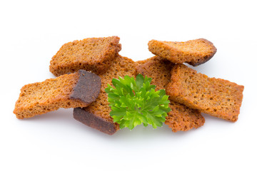 Bread croutons isolated on a white background.