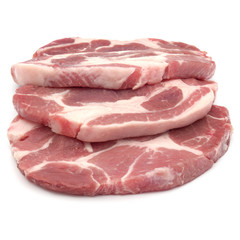 Raw pork chop meat isolated on white background cutout