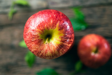 group of red apple view from above on wood table, red apple back