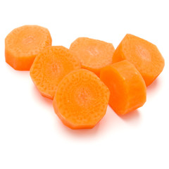 Chopped carrot slices isolated on white background cutout