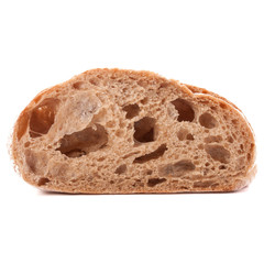 Slice of fresh ciabatta bread isolated on white background cutou