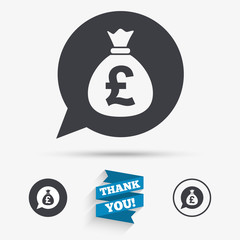 Money bag sign icon. Pound GBP currency.
