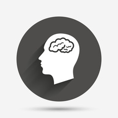 Head with brain sign icon. Male human head.