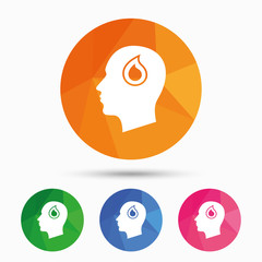 Head with drop sign icon. Male human head.