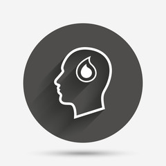 Head with drop sign icon. Male human head.