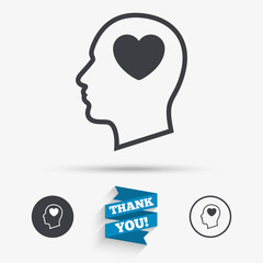 Head with heart sign icon. Male human head.
