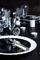 Christmas table setting. Holiday Decorations