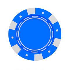 single blue casino chip isolated on white background