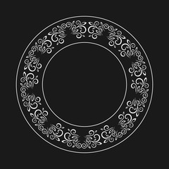 Frame design. Plant motif. Flower design elements. Vector illustration. Elegant outline design. White symbol isolated on ark background. Abstract leave. Good for design, logo or decoration