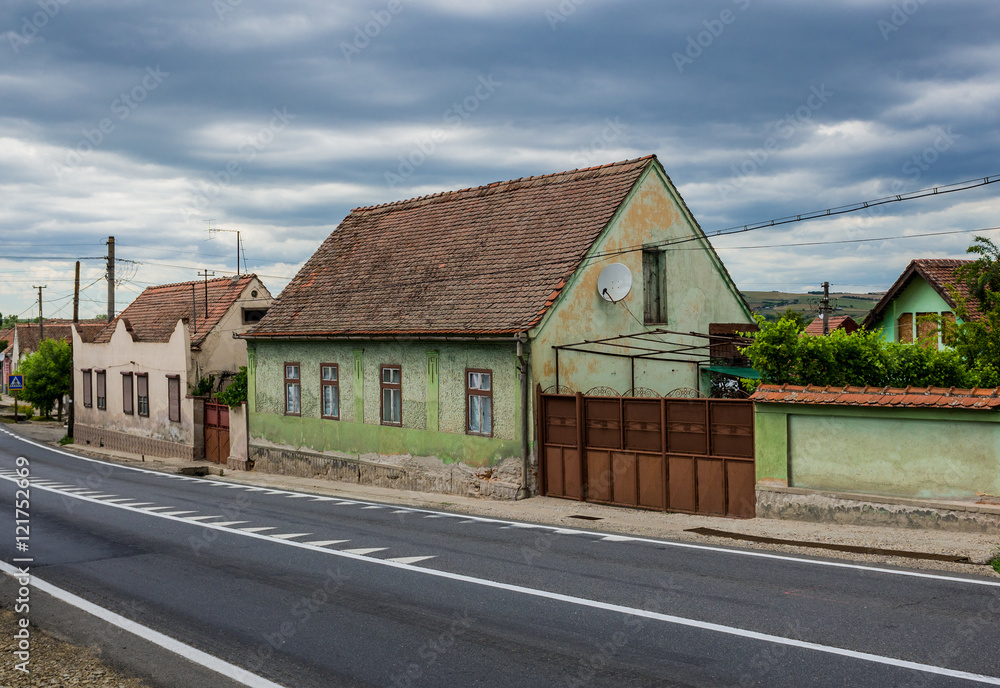 Poster houses in Miercurea Sibiului town in Romania