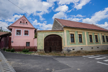 typical house facade in Saxon Sibiel village in Romania