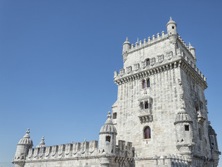 Fototapeta na wymiar Belem Tower is a fortified tower located in the civil parish of Santa Maria de Belem in Lisbon, Portugal