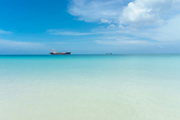 Fototapeta na wymiar cargo ship on ocean in caribbean Corn Island from Nicaragua
