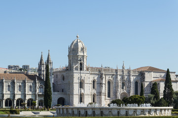 Obraz premium The Jeronimos Monastery or Hieronymites Monastery is located in Lisbon, Portugal