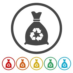 Recycle trash can icon set