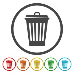 Recycle trash can icon set