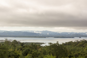 lake water and mountain with blue sky