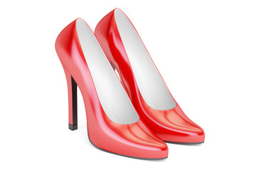 red high heel shoes, 3D rendering