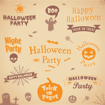 set of halloween labels and elements