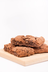Chocolate brownies over white background.