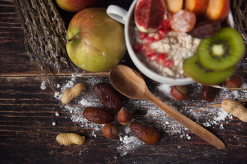 Oatmeal with berries, fruits and nuts