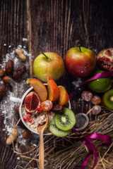 Oatmeal with berries, fruits and nuts