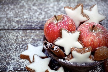 Zimtsterne und Äpfel - Grußkarte - Weihnachtsgebäck 