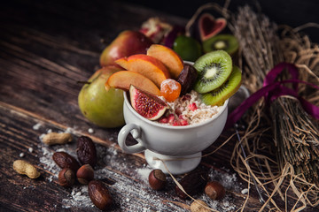 Oatmeal with berries, fruits and nuts