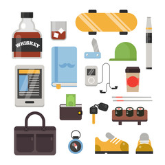 Huge set of vintage styled design hipster icons. Vector signs and symbols templates hipster icons design. Hipster icons set phone, gadgets, sunglasses, infographcs element and other things.