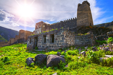 Landscape of medieval fortress of Khertvisi. (Georgia)