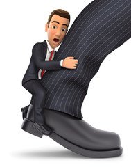 3d businessman clinging to leg
