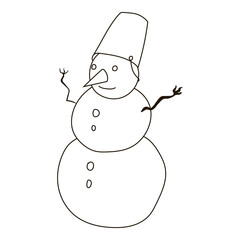 Snowman icon in outline style isolated on white background. New year symbol vector illustration