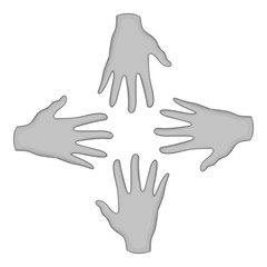Helping hands icon in black monochrome style isolated on white background. Charity symbol vector illustration