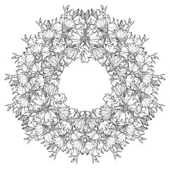 Circle pattern with bellflowers. Round kaleidoscope of flowers and floral elements.